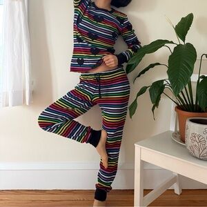 Victoria Secret Y2K 2000s 100% Cotton Waffle Rainbow Stripe Pajama Set Size S